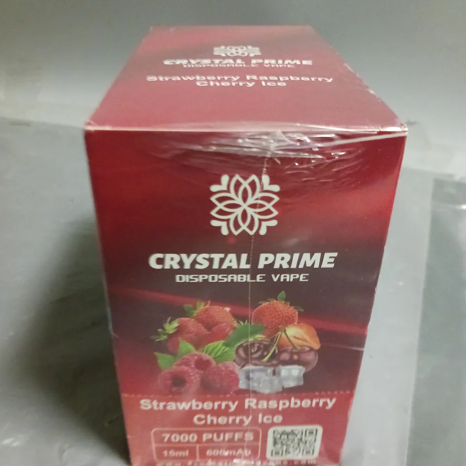 SEALED 10-PACK OF CRYSTAL PRIME 7000 PUFF 15ML DISPOSABLE VAPES - STRAWBERRY RASPBERRY CHERRY ICE