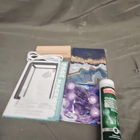 TOTE OF APPROXIMATELY 10 ASSORTED HOUSEHOLD ITEM TO INCLUDE UNIBOND, BLOO TOILET FRESHNER AND DIARIES