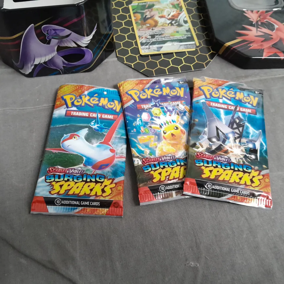 POKEMON TRADING CARD GAME TIN WITH ZAPDOS CARD AND THREE UNSEALED PACKS 