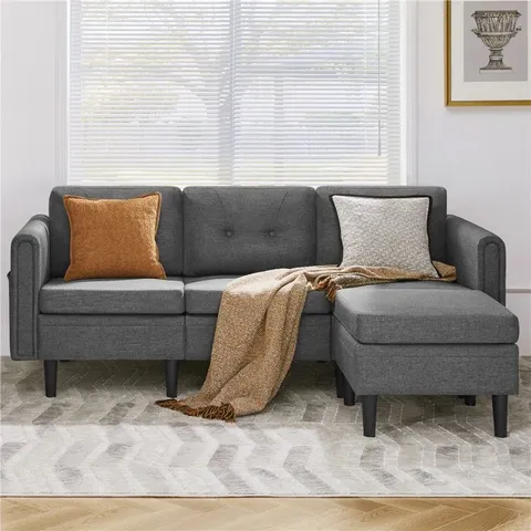 BOXED SECTIONAL SOFA WITH OTTOMAN REVERSIBLE 3-SEATER CHAISE LOUNGE - LIGHT GREY (3 BOXES)