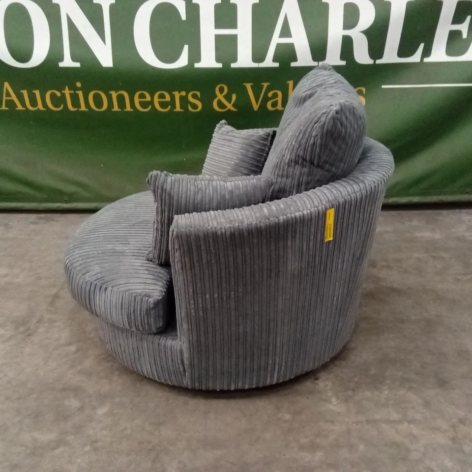 DESIGNER 360° SWIVEL CORDUROY FABRIC CHAIR - CHARCOAL GREY