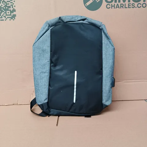 GREY BACKPACK WITH USB PORT AND REFLECTIVE STRIPE