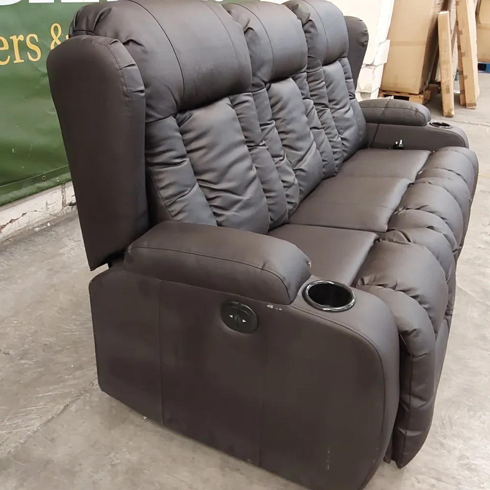 DESIGNER BROWN LEATHER ELECTRIC 3-SEATER RECLINING SOFA 