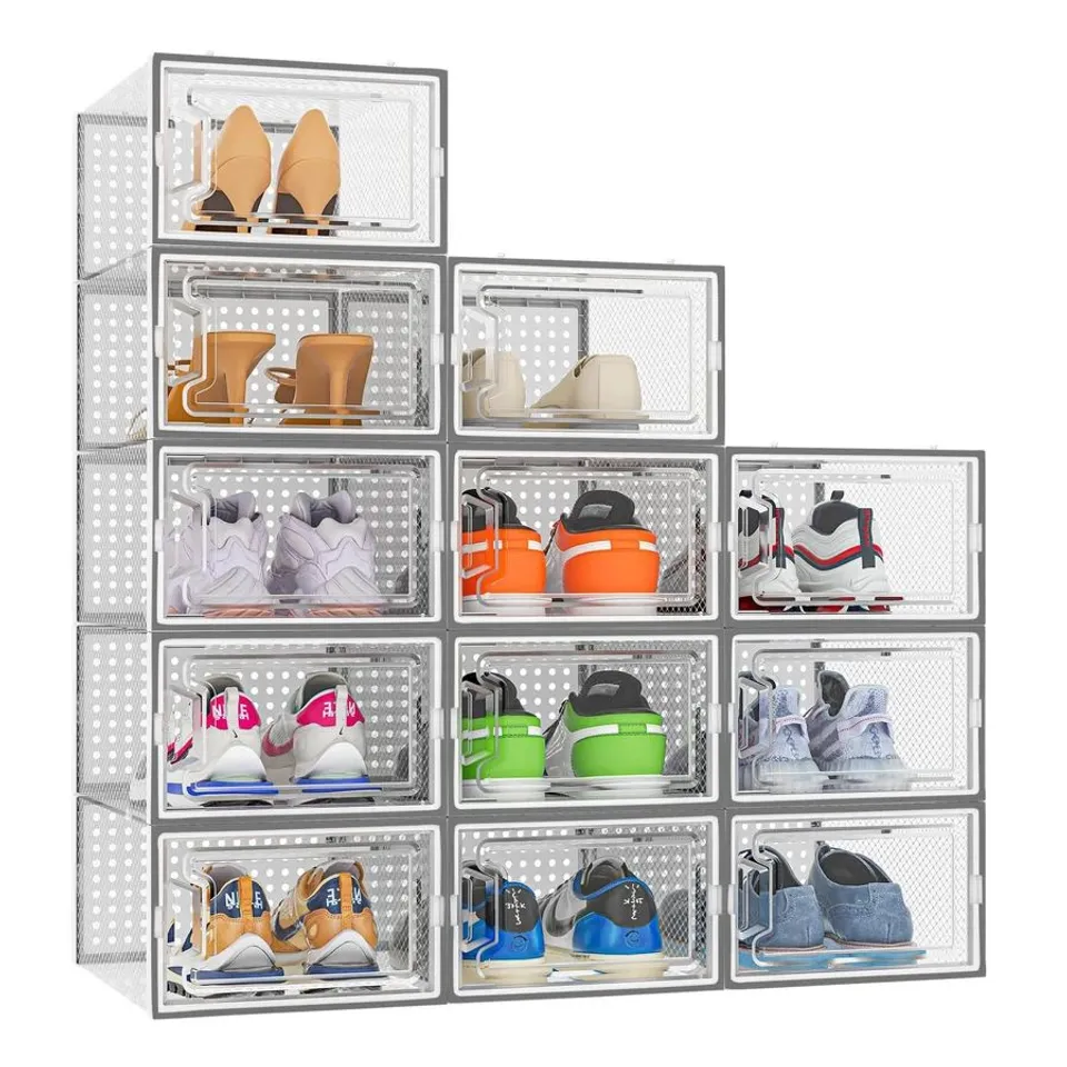 BOXED NEO GREY 12 PCS TRANSPARENT LARGE SHOE STORAGE BOXES