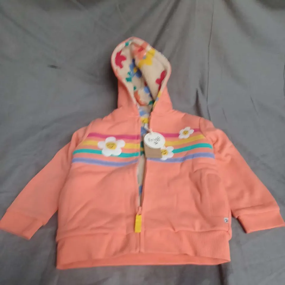 FRUGI TEDDY FLEECE LINED HOODY IN CANTALOUPE RAINBOW SIZE 4-5YRS