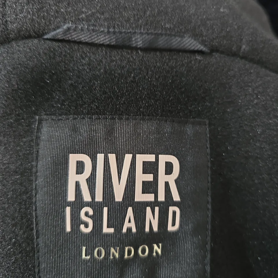 RIVER ISLAND LONDON BLACK HOODED COAT WITH FUR-TRIM COLLAR – UK 16 (EUR 42, US 12)