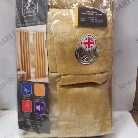 BRAND NEW ENHANCED LIVING VOGUE READY MADE BLOCKOUT THERMAL CURTAINS 168×137CM - OCHRE