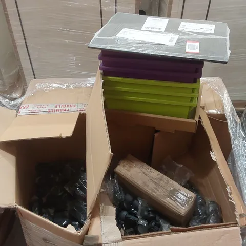 PALLET CONTAINING A LARGE ASSORTMENT OF OFFICE FURNITURE PARTS TO INCLUDE: CASTER WHEELS, STORAGE CONTAINERS ECT
