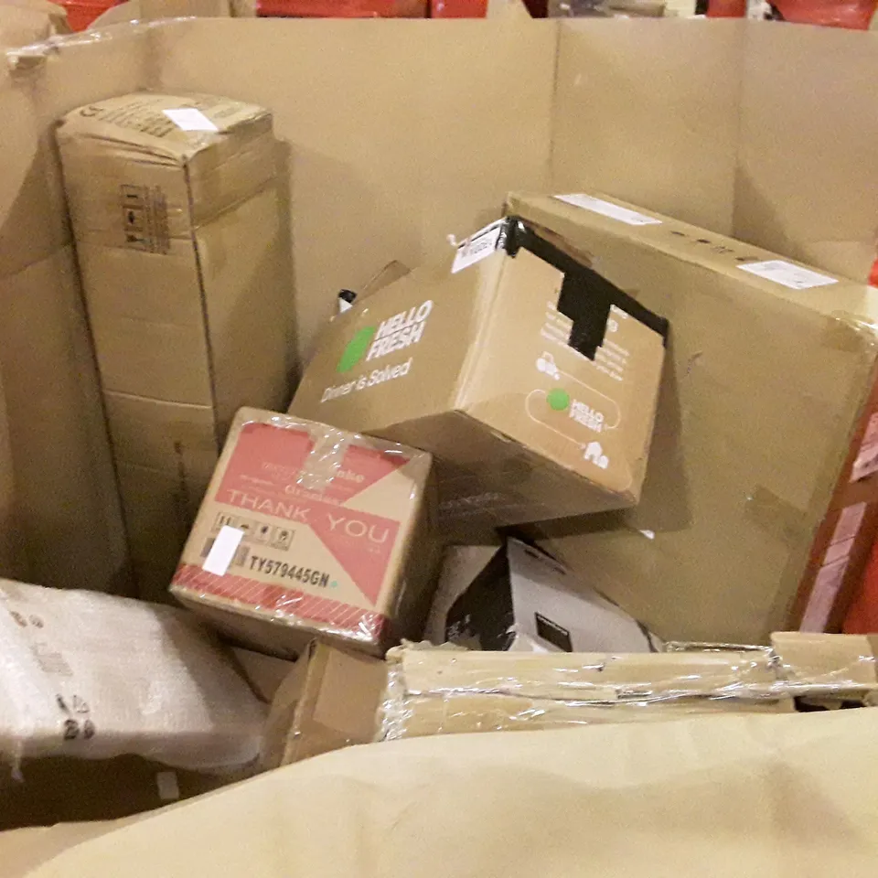 PALLET CONTAINING ASSORTED HOUSEHOLD PRODUCTS INCLUDING TOWER FAN AND BOXED FURNITURE ETC