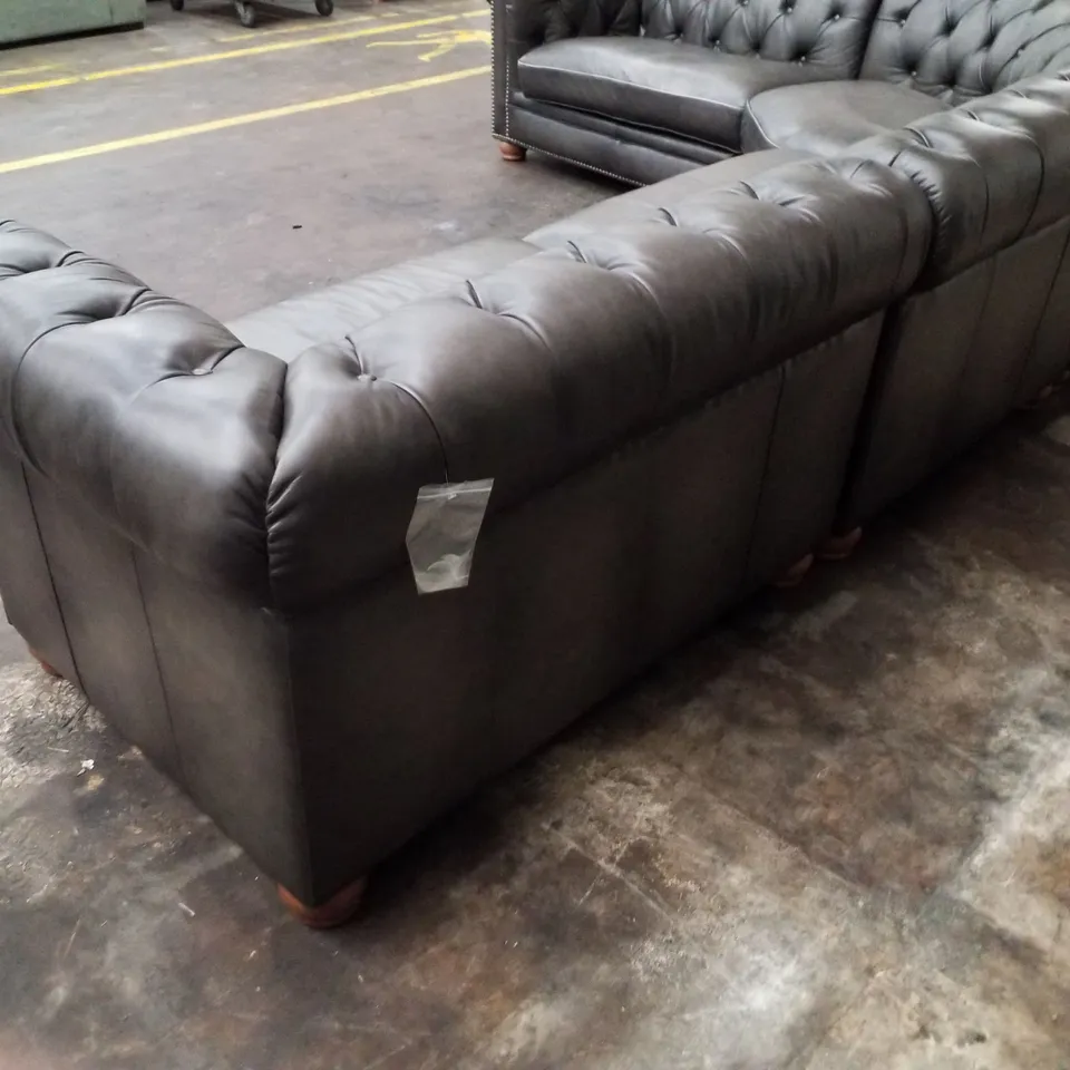 QUALITY DESIGNER DARK GREY FAUX LEATHER BUTTON BACK CORNER SOFA  (4 PARTS)