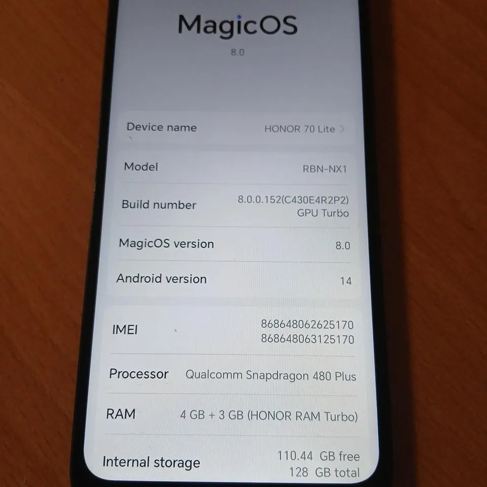 HONOR 70 LITE SMARTPHONE – BLACK, 128GB, ANDROID 14, RAM TURBO