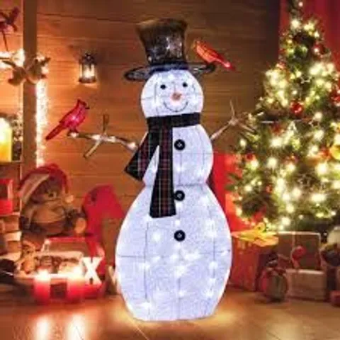BOXED 4.2FT LIGHTED SNOWMAN & REDBIRDS CHRISTMAS DECORATION LED LIGHTS (1 BOX)