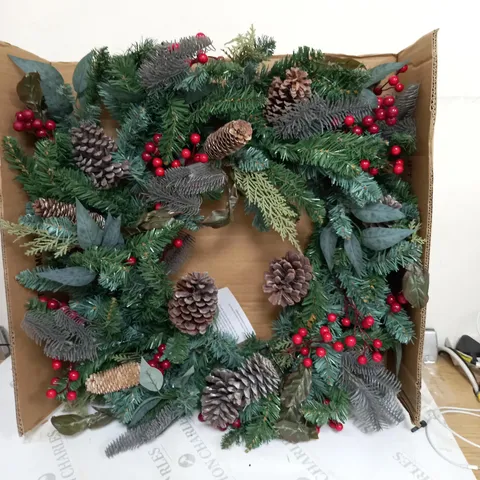 DESIGNER PRE-LIT RED BERRY CHRISTMAS WREATH - 80 CM