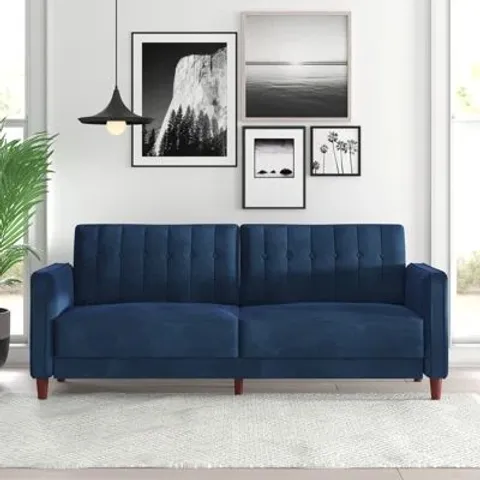 BOXED HYKKON BOSCO 3 SEATER SOFA BED VINTAGE DESIGN MULTI-FUNCTIONAL - BLUE VELVET (1 BOX)