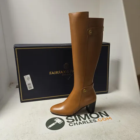 BOXED FAIRFAX & FAVOR WOMEN'S UPTON TAN LEATHER KNEE-HIGH BOOTS, UK7 (EU40)
