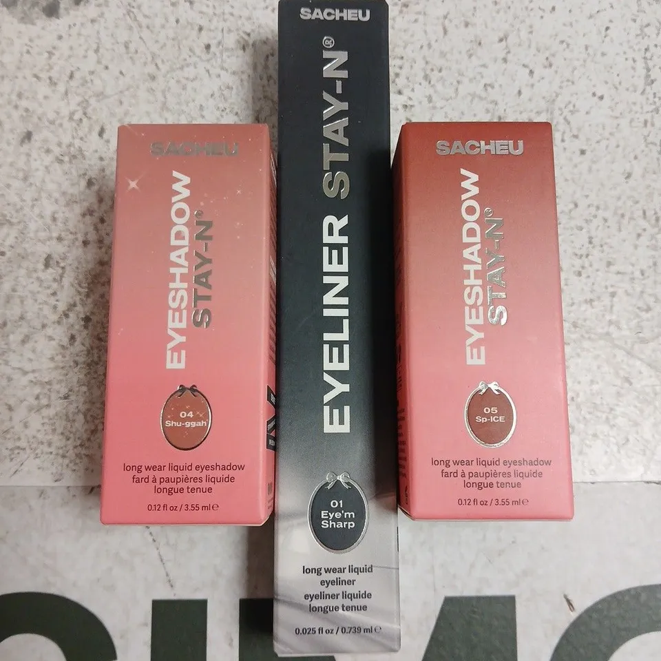 3 SACHEU PRODUCTS TO INCLUDE LIQUID EYESHADOWS & EYELINER 