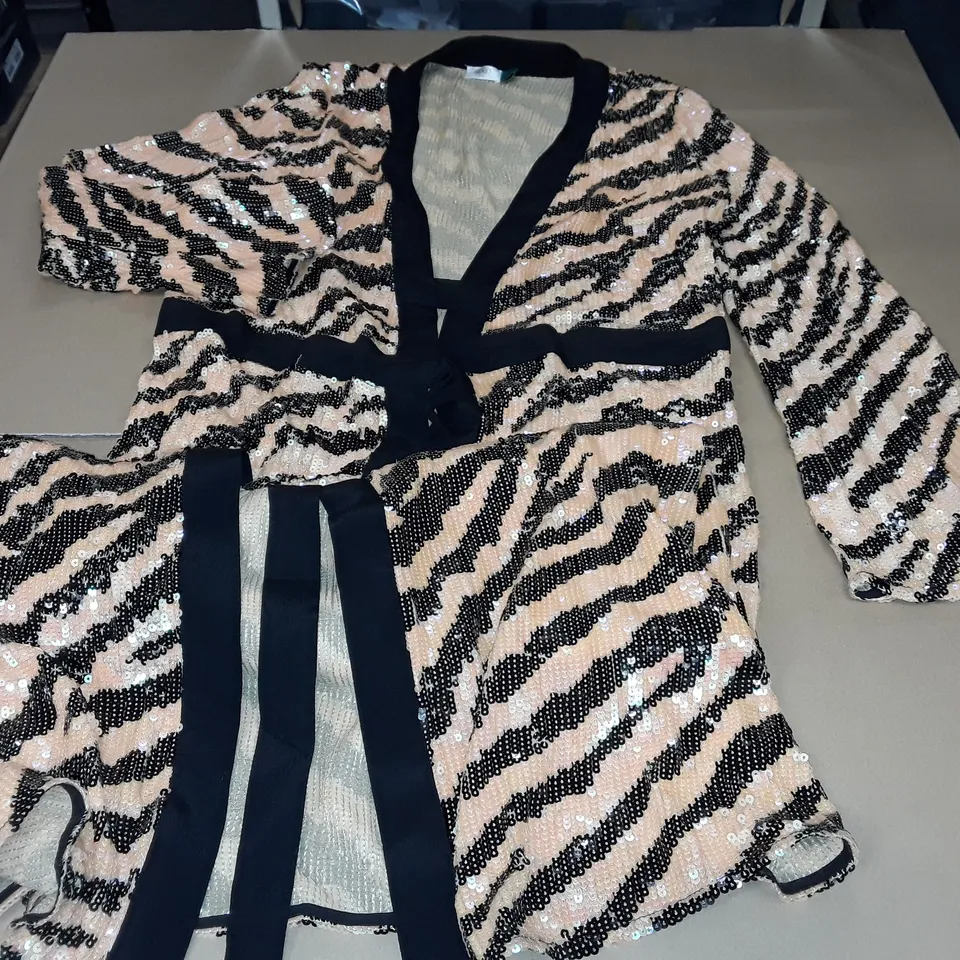 RIXO LONDON SEQUINED TIE FRONT LONG LINE CARDIGAN