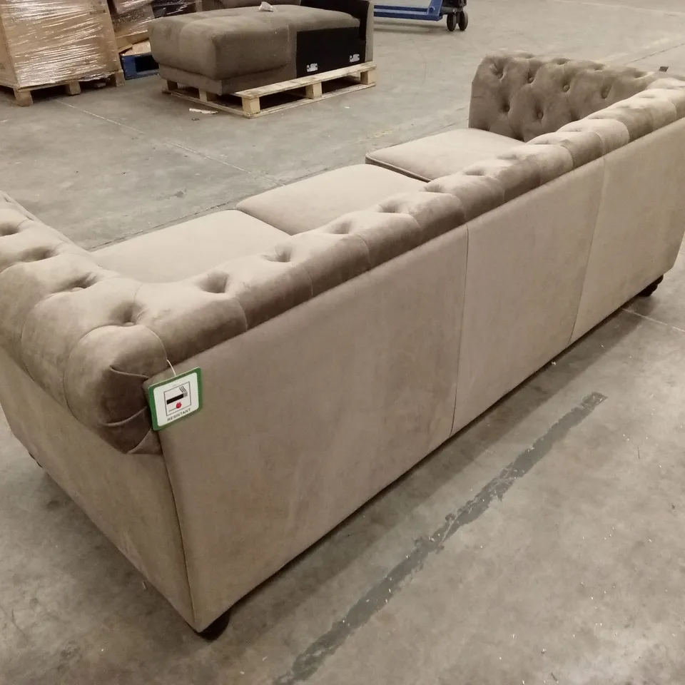 HAMPTON 3 SEATER CHESTERFIELD SOFA, CLASSIC BEIGE VELVET