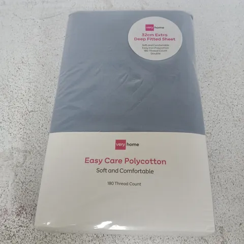NON IRON 180TC PERCALE EXTRA DEEP 32CM FITTED SHEET BLUE - DOUBLE