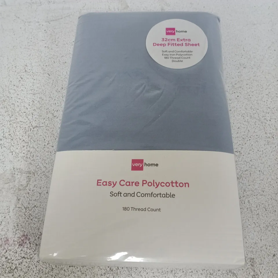 NON IRON 180TC PERCALE EXTRA DEEP 32CM FITTED SHEET BLUE - DOUBLE
