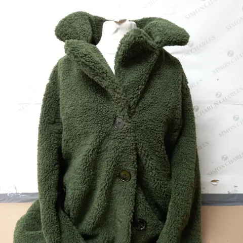 CENTIGRADE TEDDY LONGLINE COAT IN BOTTLE GREEN SIZE LARGE 