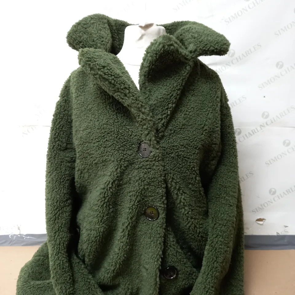 CENTIGRADE TEDDY LONGLINE COAT IN BOTTLE GREEN SIZE LARGE 