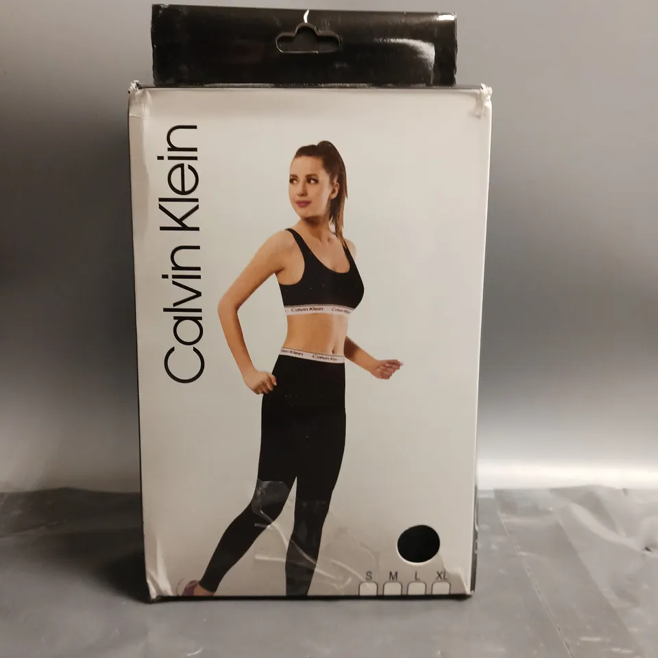 BOXED CALVIN KLEIN LADIES CROP TOP AND LEGGINGS SET BLACK SIZE L