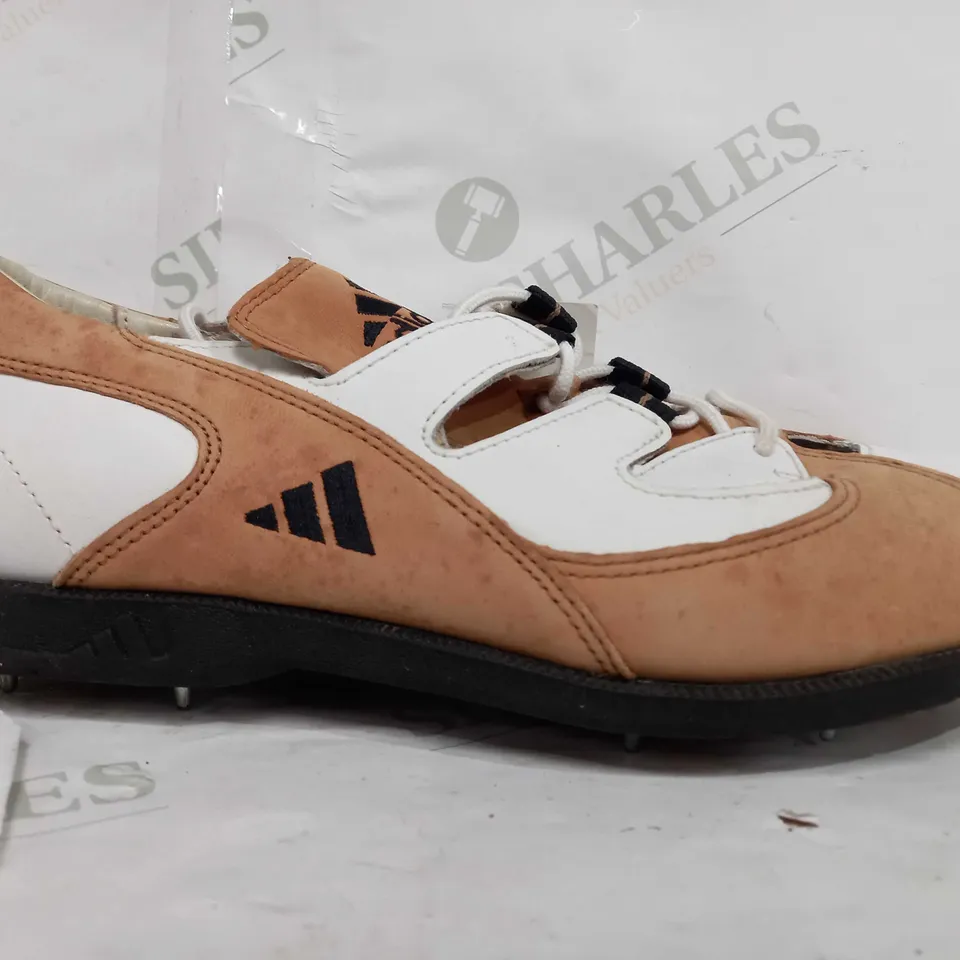 PAIR OF ADIDAS TAN WHITE LEATHER LACE UP STUDDED SHOES - UK 7