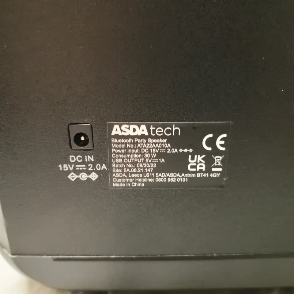 ASDA TECH BLUETOOTH PARTY SPEAKER – PORTABLE