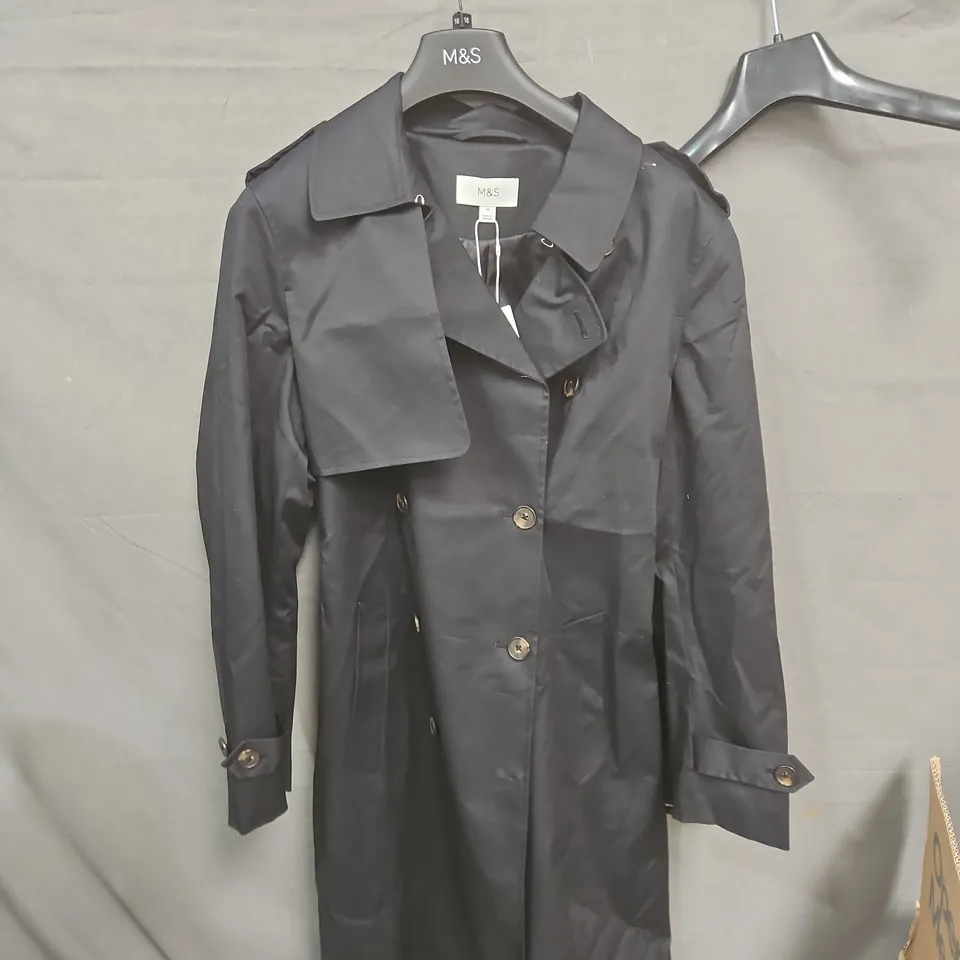 M&S WOMEN'S COTTON-RICH TRENCH COAT – BLACK, UK 16