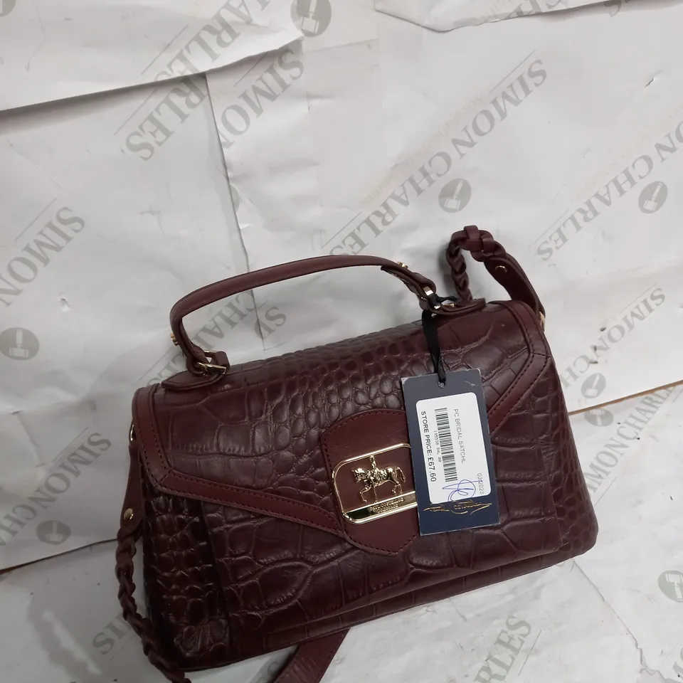 PAUL COSTELLOE BRIDLE CROC LEATHER MULTIWAY SATCHEL BAG