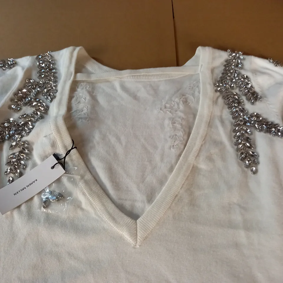 KAREN MILLEN V-BACK EMBELLISHED KNIT JUMPER - XS