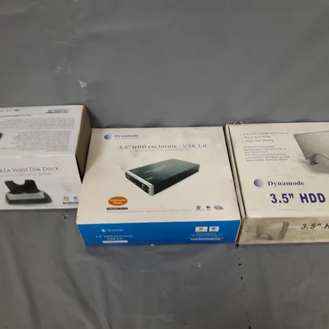 BOX OF ASSORTED ELECTRICAL ITEMS TO INCLUDE DISK DOCK, HDD ENCLOSURE AND HDD CADDY