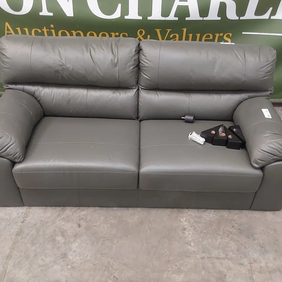 AMBROSE LEATHER 3 SEATER SOFA - ELEPHANT GREY 
