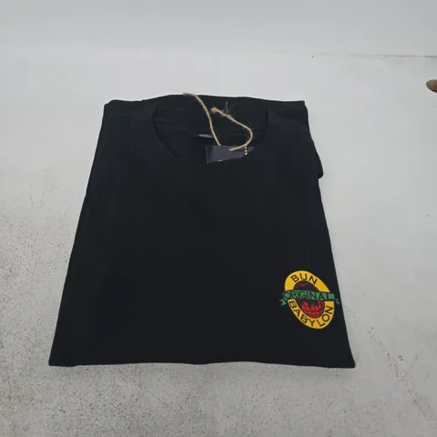 BLACK T-SHIRT WITH BUN ORIGINAL BABYLON LOGO PATCH