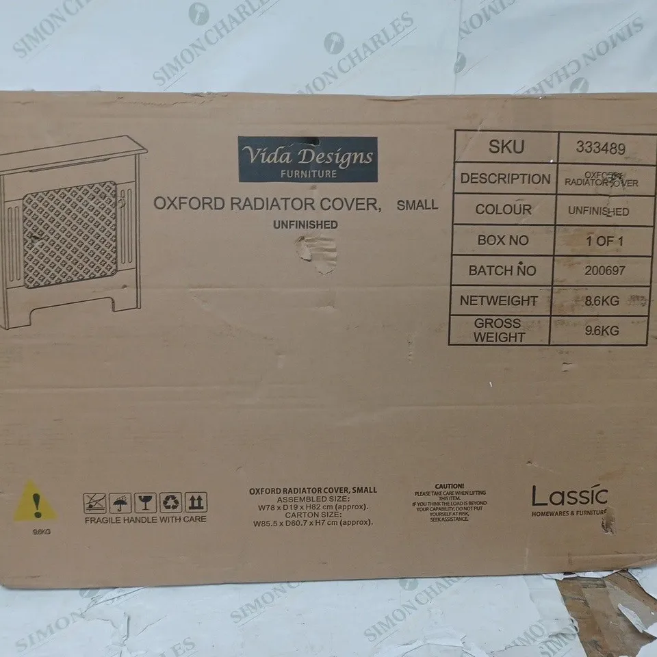 BOXED VIDA DESIGNS OXFORD RADIATOR COVER - UNFINISHED 