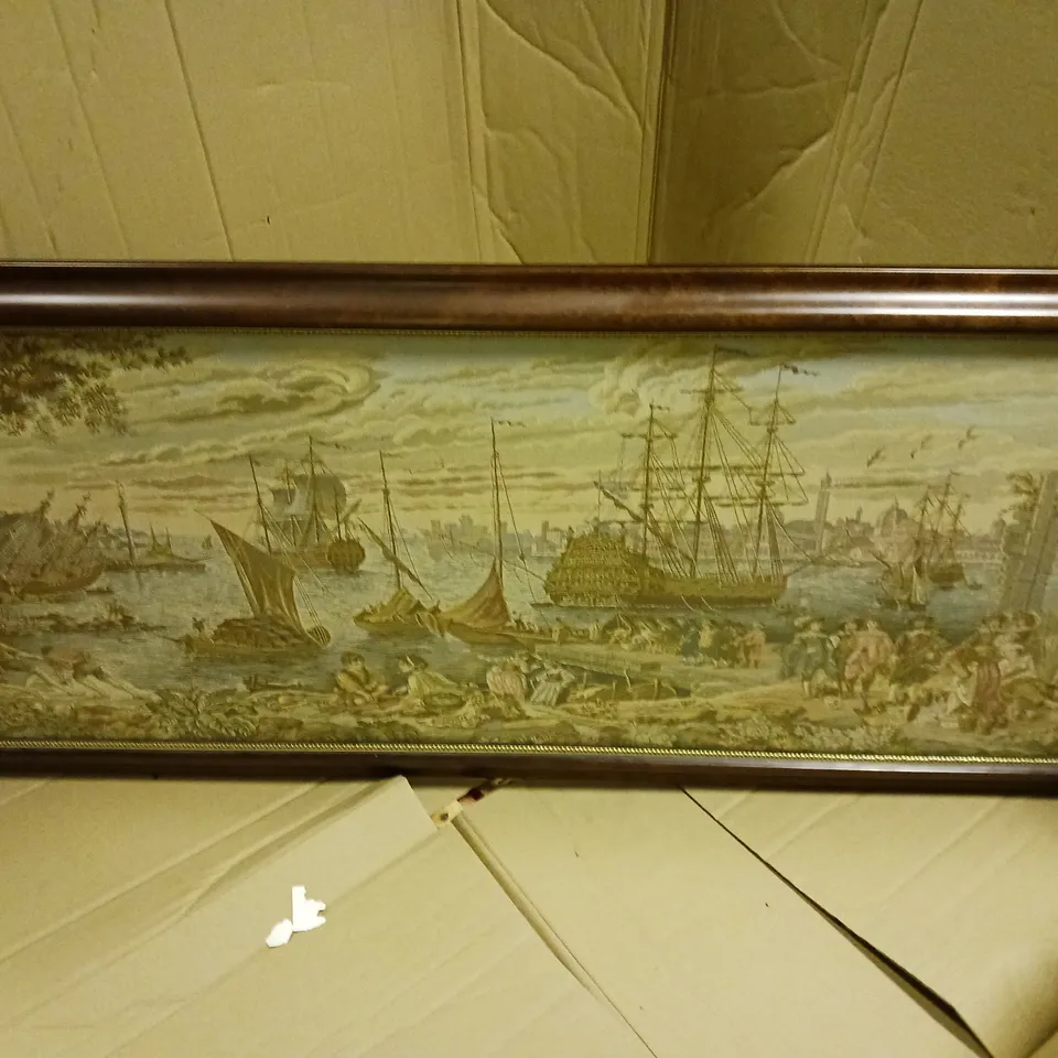 FRAMED NAUTICAL VENICE HARBOUR CANVAS SCENE - COLLECTION ONLY 