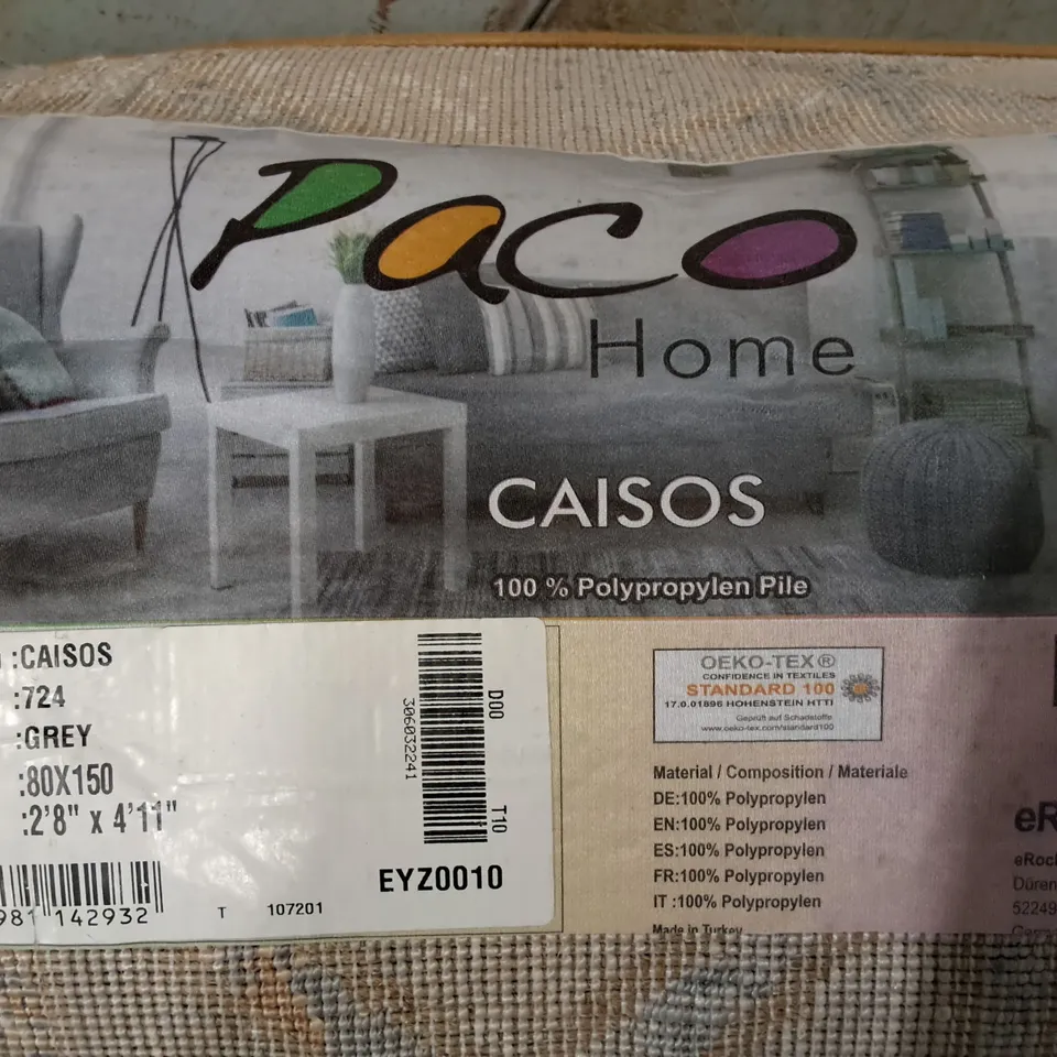 BRAND NEW PACO CAISOS GREY RUG - 80X150CM