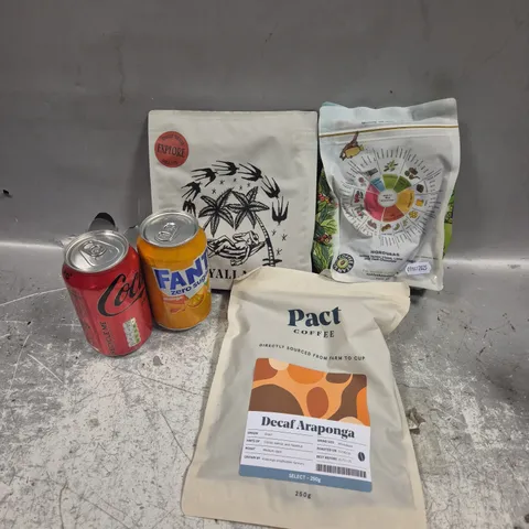 APPROXIMATELY 20 ASSORTED DRINKING PRODUCTS TO INCLUDE PACT COFFEE, COKE ZERO, FANTA ETC 