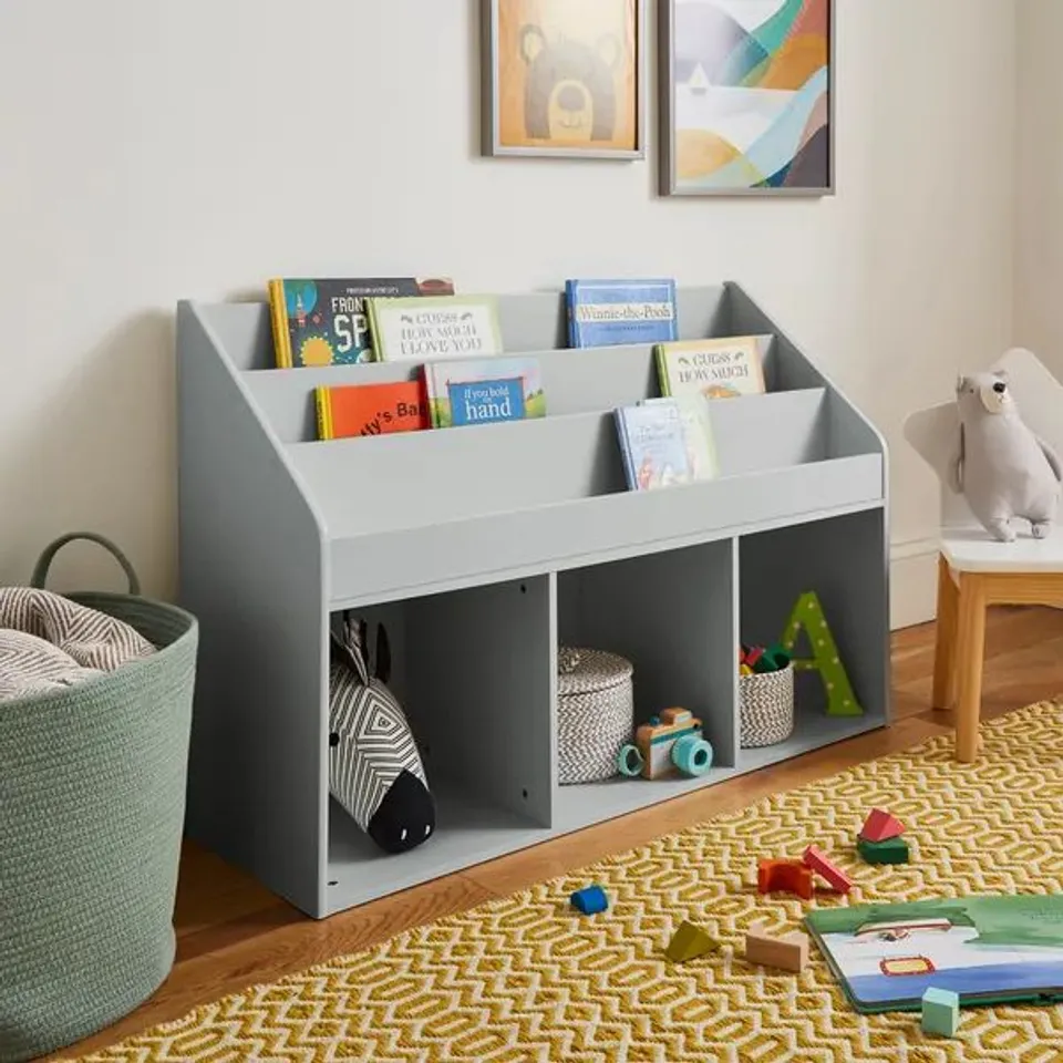 BOXED KID'S CASEY WIDE STORAGE BOOKCASE - GREY (1 BOX)