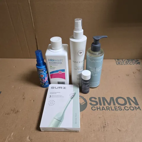 APPROXIMATEY 20 ASSORTED HEALTH AND BEAUTY PRODUCTS TO INCLUDE - HIBIWASH - SURI TOOTHBRUSH HEADS AND NEROLI LAKES SHOWER GEL