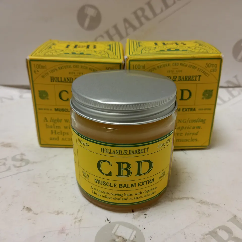 LOT OF 2 X 100ML HOLLAND & BARRETT CBD MUSCLE BALM EXTRA