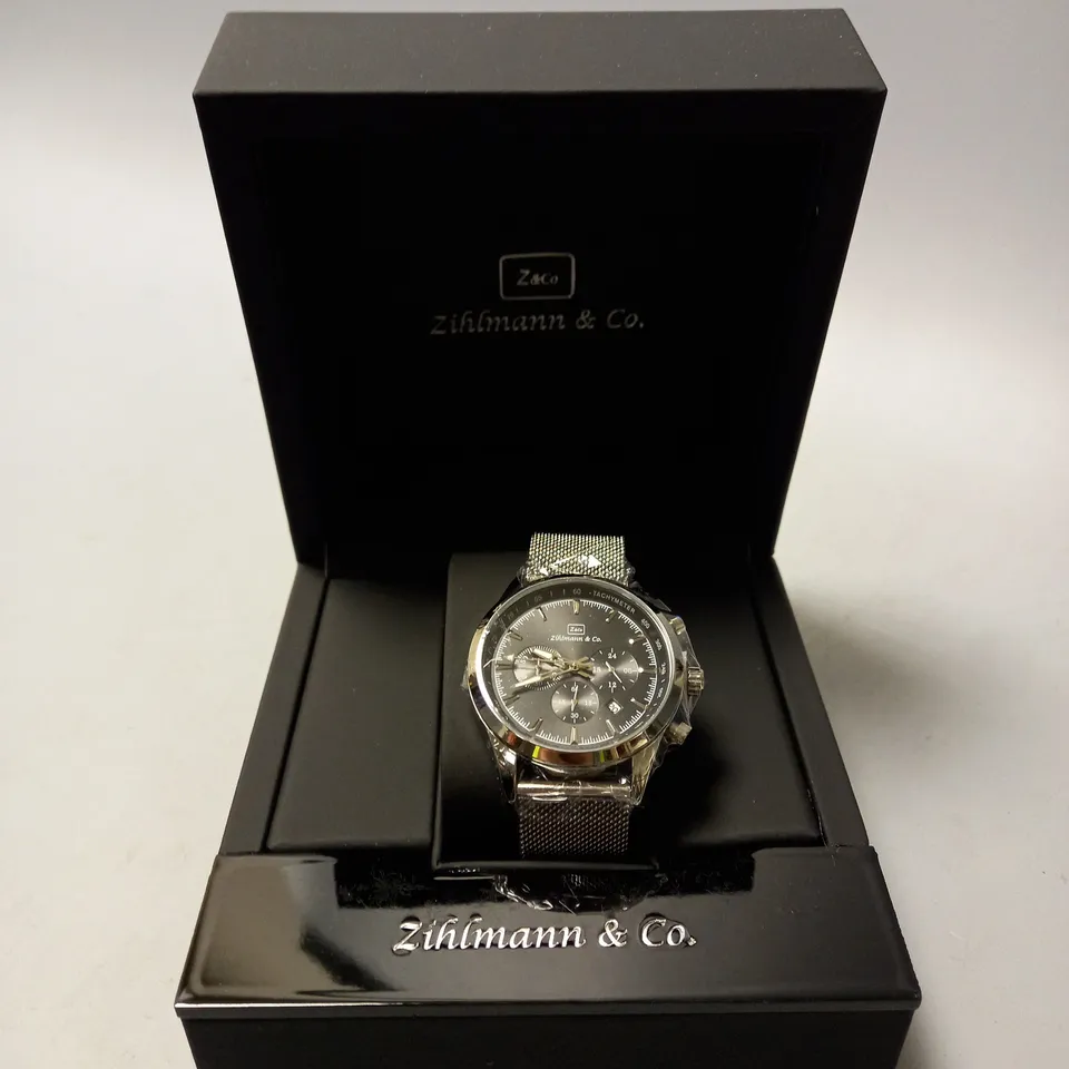 MEN’S ZIHLMANN & CO  – STAINLESS STEEL STRAP – BLACK DIAL WITH SUB DIALS – 5ATM WATER RESISTANT  