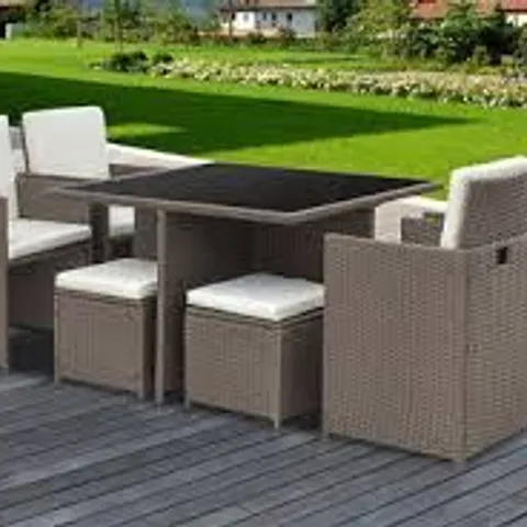 BOXED 8-SEATER MONUMENT RATTAN CUBE GARDEN FURNITURE DINING SET - BROWN (3 BOXES)