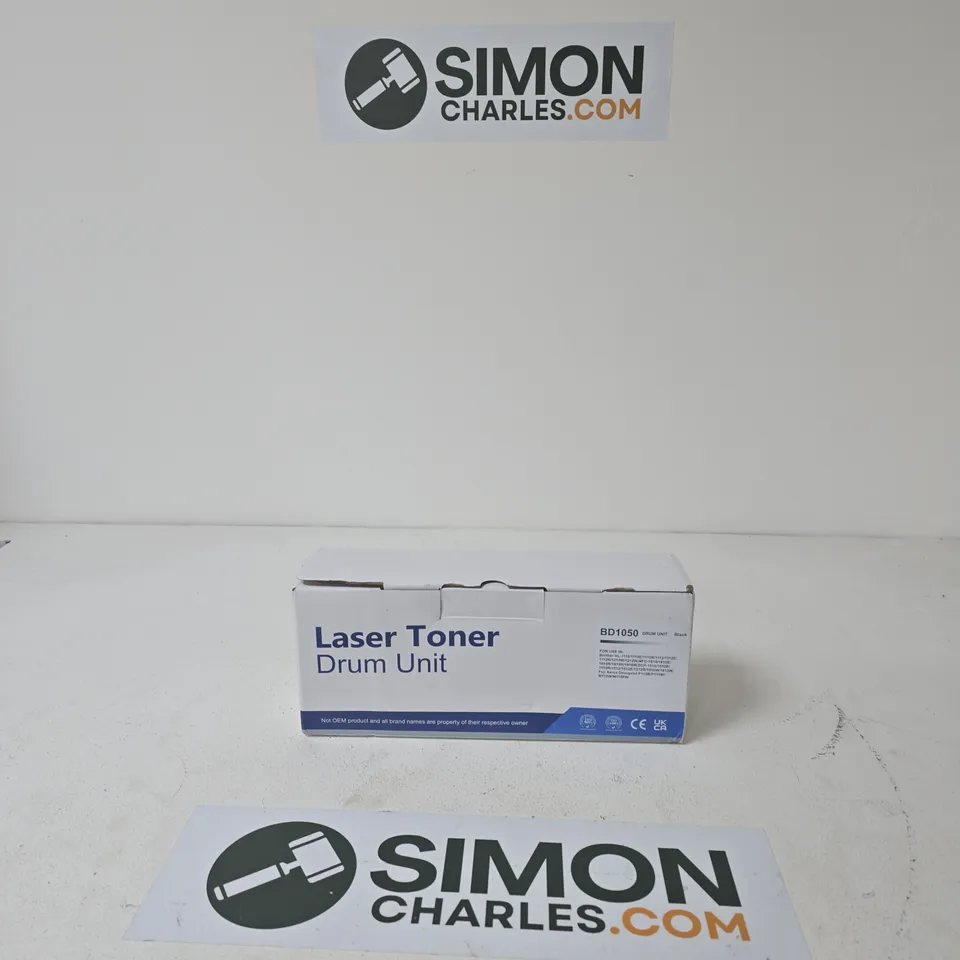 BOX OF APPROXIMATELY 20 ASSORTED HOUSEHOLD ITEMS INCLUDING LASER TONER DRUM UNIT AND ASSORTED VACUUM ATTACHMENTS 