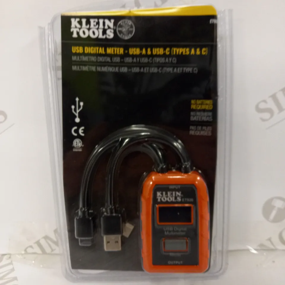 USB POWER METER, USB-A AND USB-C DIGITAL METER FOR VOLTAGE, CURRENT, CAPACITY, ENERGY AND RESISTANCE, KLEIN TOOLS ET920