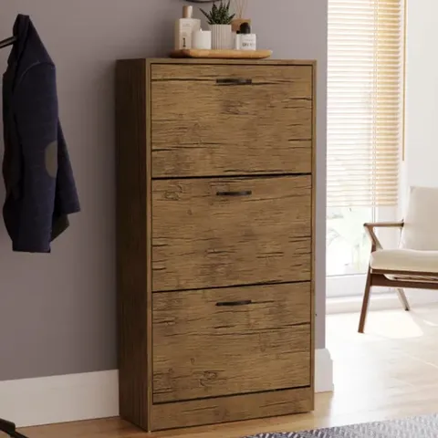 BOXED VIDA DESIGN 3 DRAWER SHOE CABINET - ANTIQUE BROWN