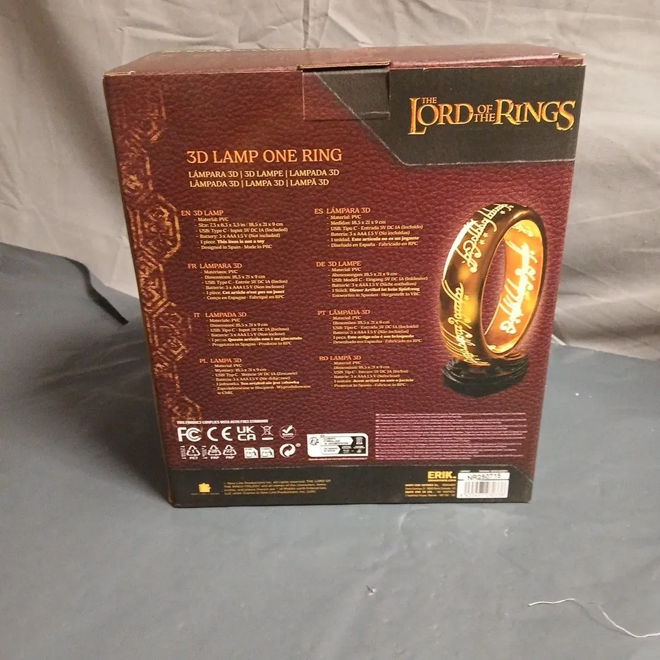 BOXED LORD OF THER RINGS 3D LAMP ONE RING