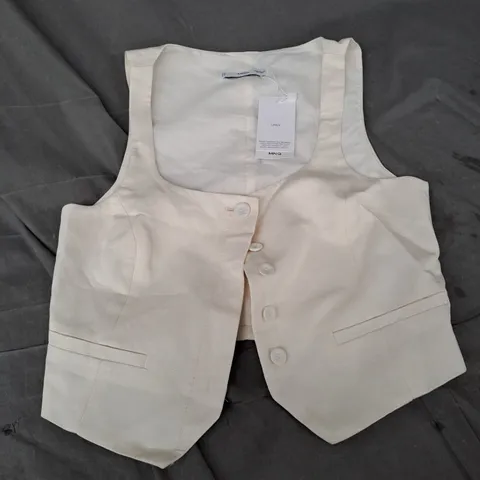 MANGO XS COTTON MIX LOW SQAURE NECK CROPPED IN WHITE
