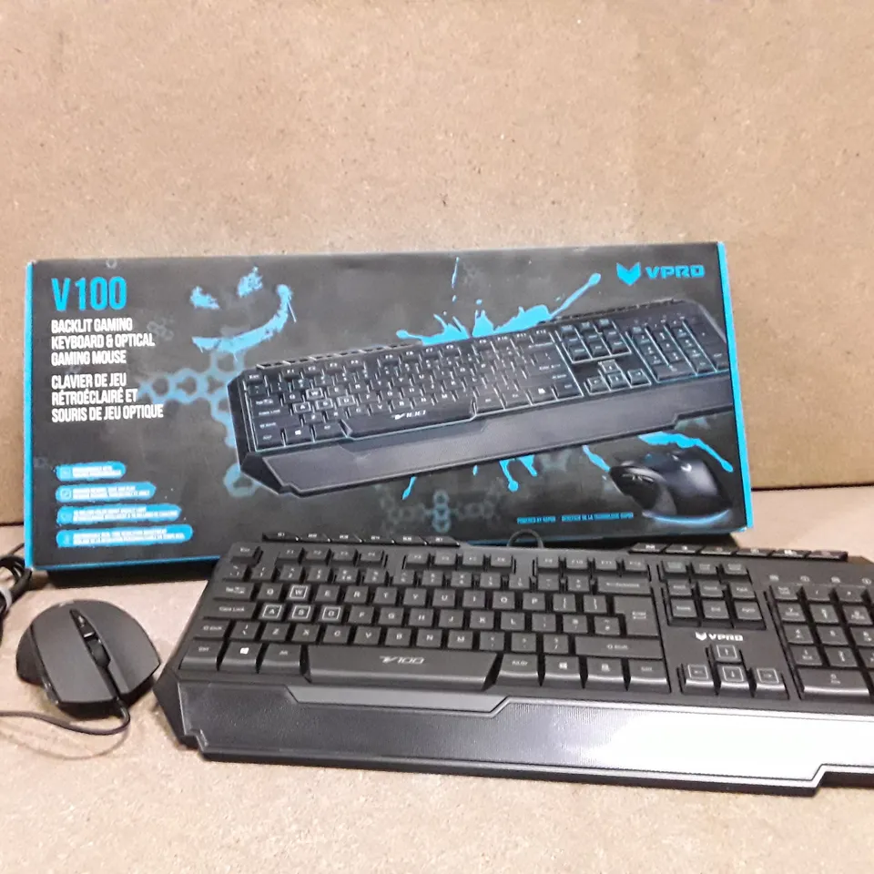 BOXED VPRO V100 BACKLIT GAMING KEYBOARD AND OPTICAL GAMING MOUSE 